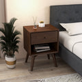 Caroline Mid Century Modern Style Night Stand Brown Solid Wood