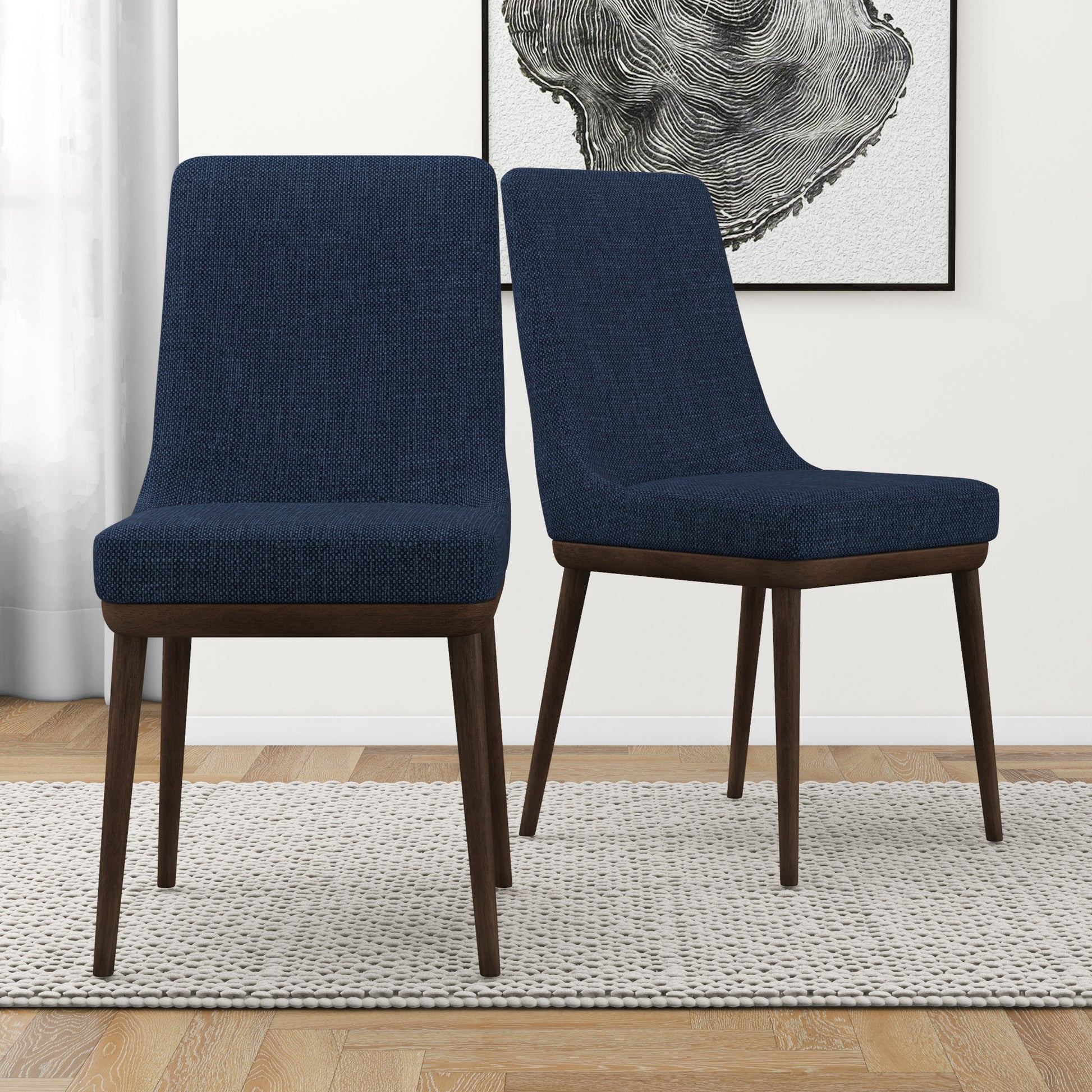 Kate Mid Century Modern Dining Chair Set Of 2 Blue Fabric