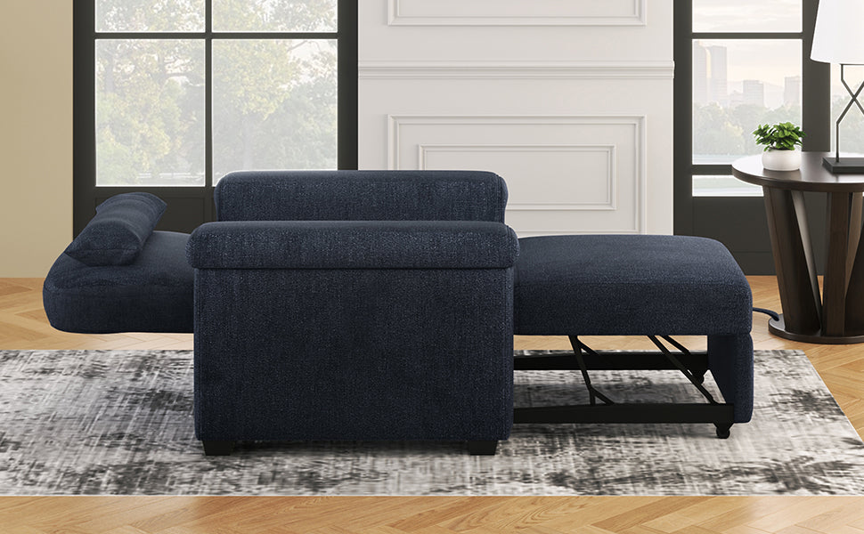 3 In 1 Convertible Sleeper Chair Sofa Bed Pull Out Couch Adjustable Chair With Pillow, Adjust Backrest Into A Sofa, Lounger Chair, Single Bed Or Living Room Or Apartment, Dark Blue Dark Blue Polyester