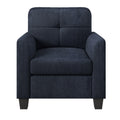 Mid Century Modern Accent Chair Cozy Armchair Button Tufted Back And Wood Legs For Living Room, Office Room, Dark Blue Dark Blue Primary Living Space Polyester