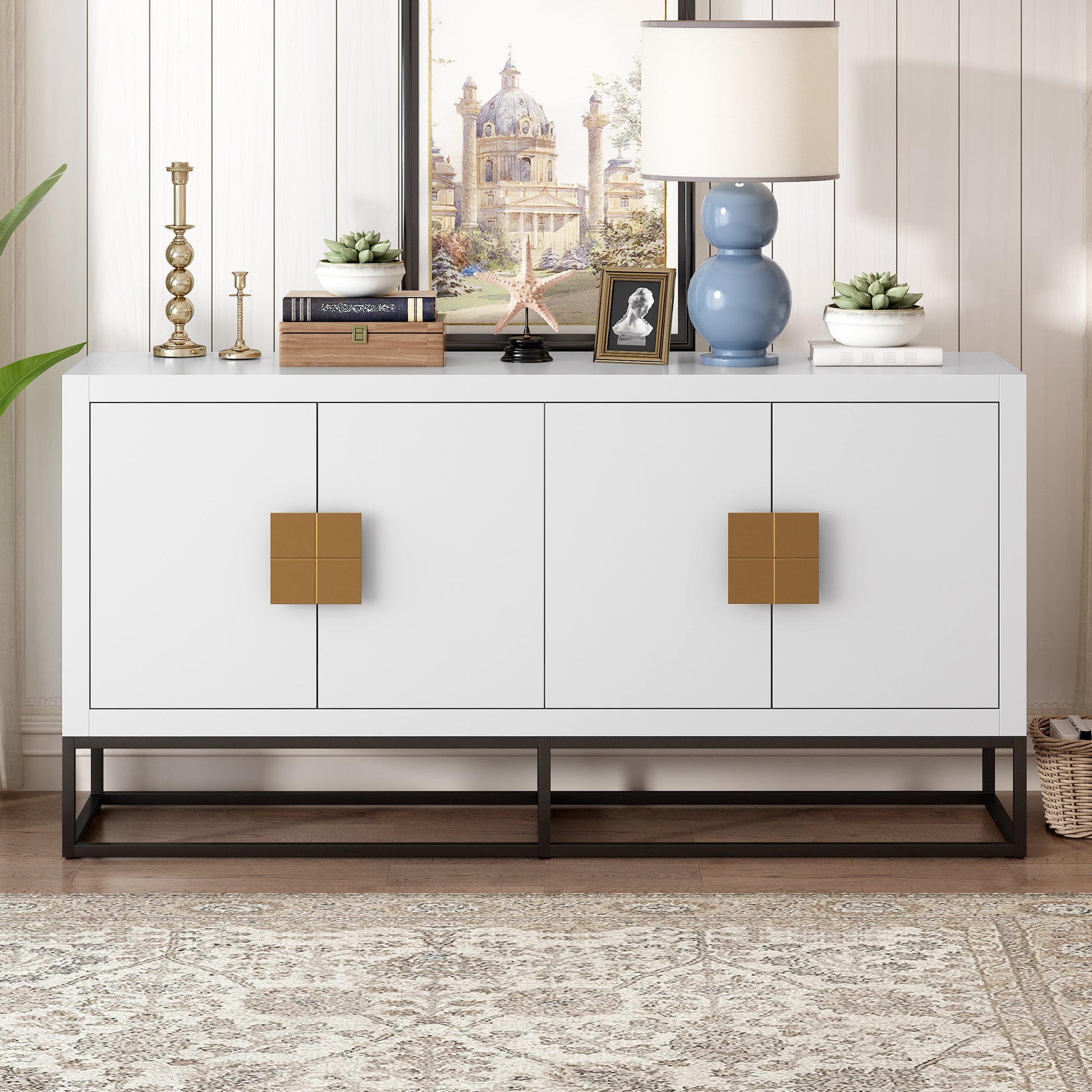 Light Luxury Designed Cabinet With Unique Support Legs And Adjustable Shelves, Suitable For Living Rooms, Corridors, And Study Rooms. White Mdf