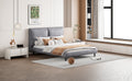 Queen Size Upholstered Platform Bed With Two Large Headrests And Thick Fabric, Polyester, Gray Gray Polyester