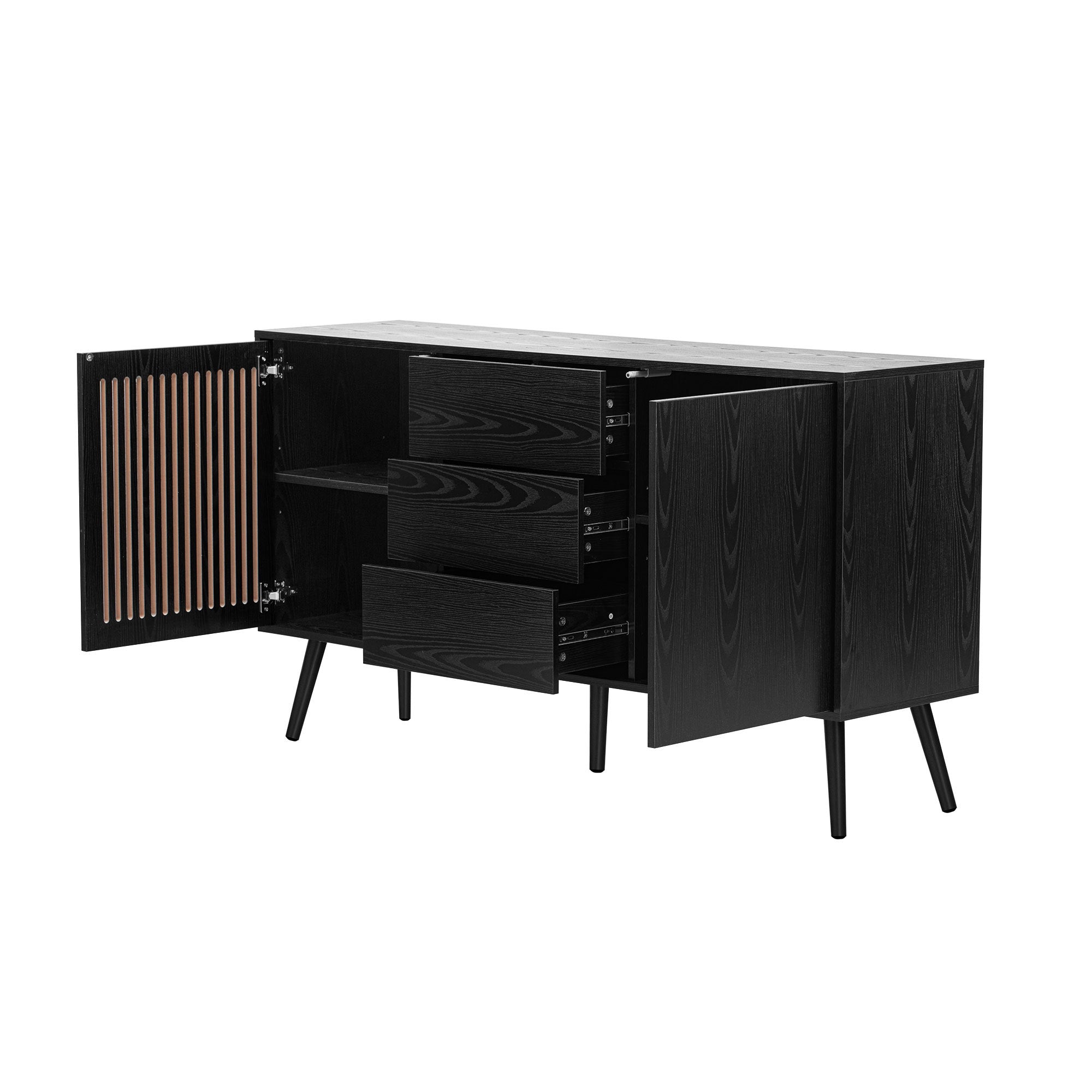 U Style Modern Cabinet with 2 Doors and 3 Drawers black-mdf