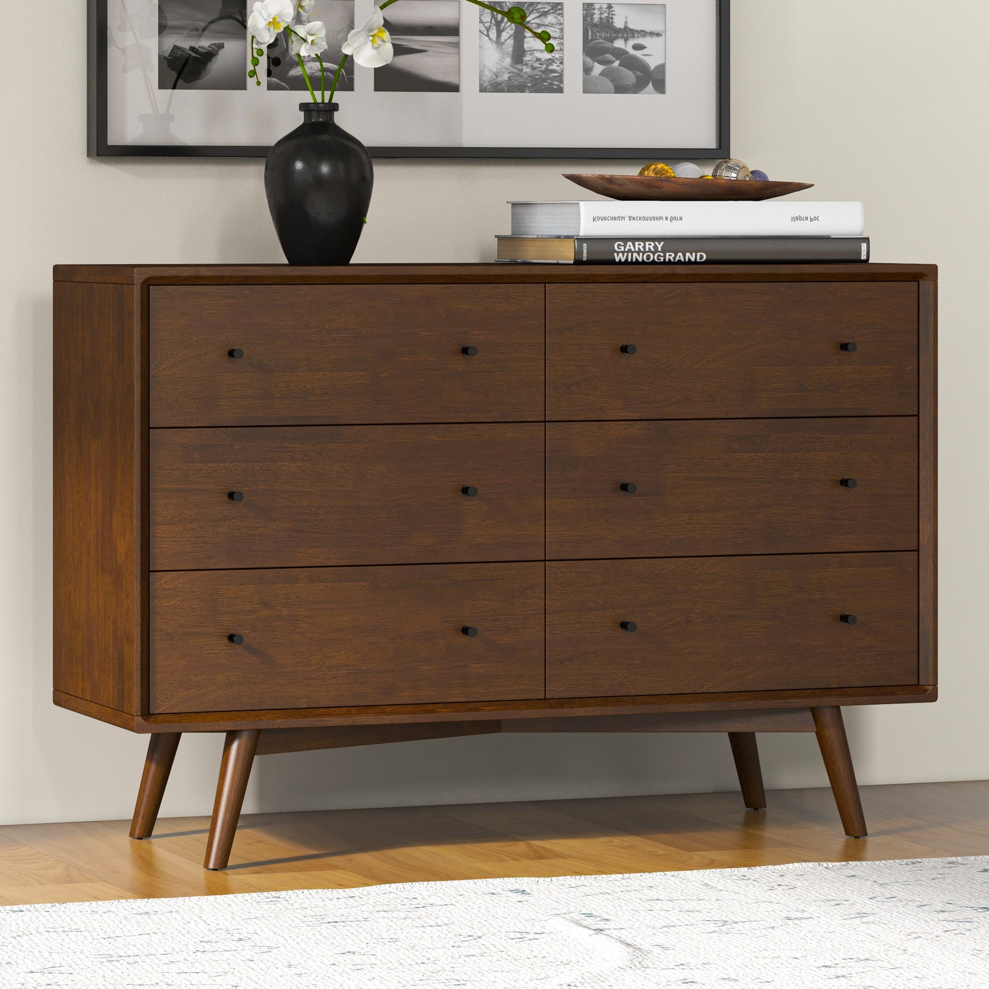 Caroline Mid Century Modern Solid Wood Dresser Brown Solid Wood