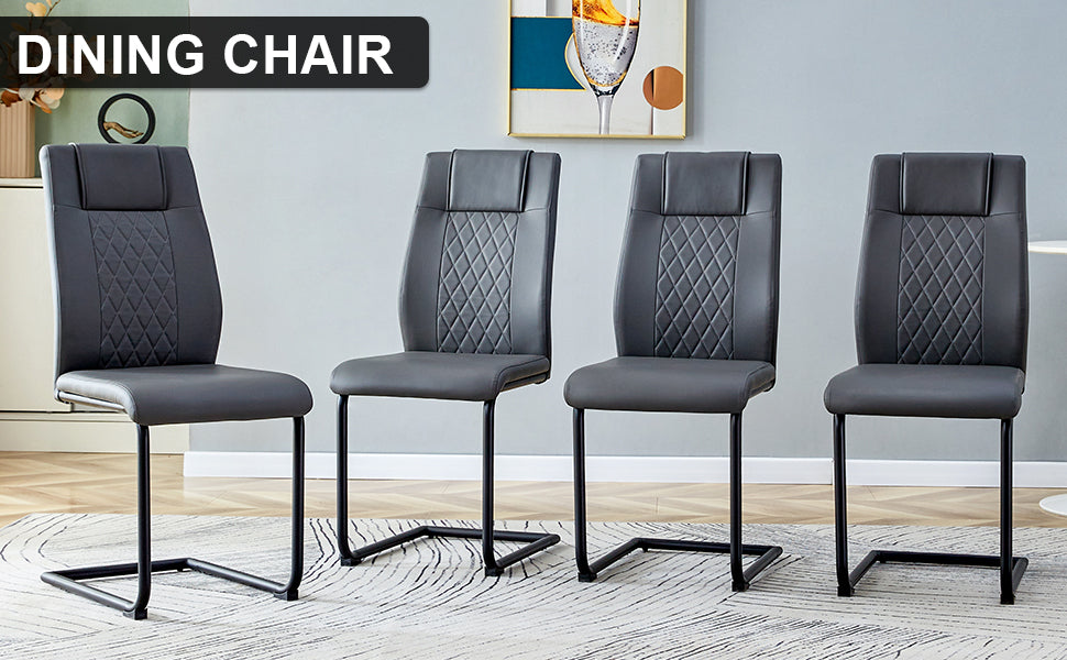 Modern Dining Chair With Faux Leather Cushioned Seats Dining Chair With Metal Legs, Suitable For Kitchen, Living Room, Bedroom, Dining Room Side Chairs, Set Of 4 Pieces Gray Pu Leather C 001 Gray Pu