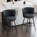 Set Of 2 Gray Swivel Bar Stools High Back, Adjustable, Upholstered With Elegant Metal Back Accents For Kitchen, Bar, Or Dining Room Dark Gray Metal