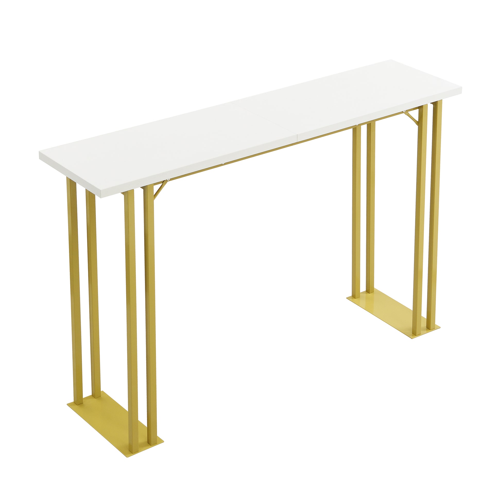 5 Pcs Bar Table And Chairs Set, Modern Gold White Table With 4 Velvet Cushion Bar Stools, Kitchen Counter High Top Table, Breakfast Table Set, Space Saving Table For Home & Kitchen, Gold Frame Metal Grey White Seats 4 Metal Dining Room Contemporary