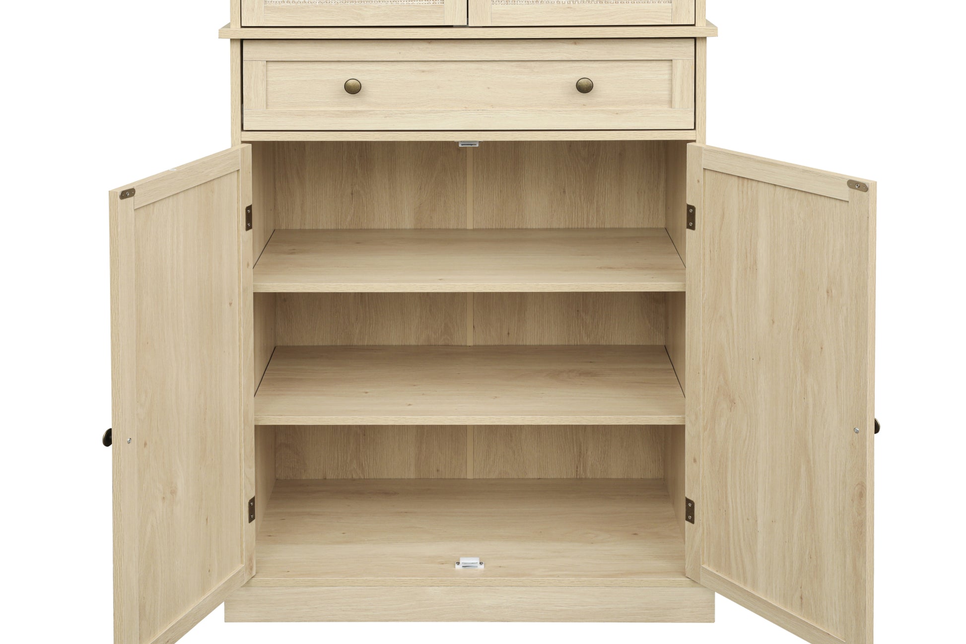 4 Door Cabinet With 1 Drawer, With 4 Adjustable Inner Shelves, Storage Cabinet Natural Particle Board