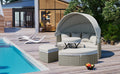 Patio Furniture Round Outdoor Sectional Sofa Set Rattan Daybed Two Tone Weave Sunbed With Retractable Canopy, Separate Seating And Removable Cushion, Gray Yes Sectional Gray Weather Resistant Frame Water Resistant Cushion Garden & Outdoor Luxury