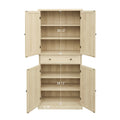 4 Door Cabinet With 1 Drawer, With 4 Adjustable Inner Shelves, Storage Cabinet Natural Particle Board