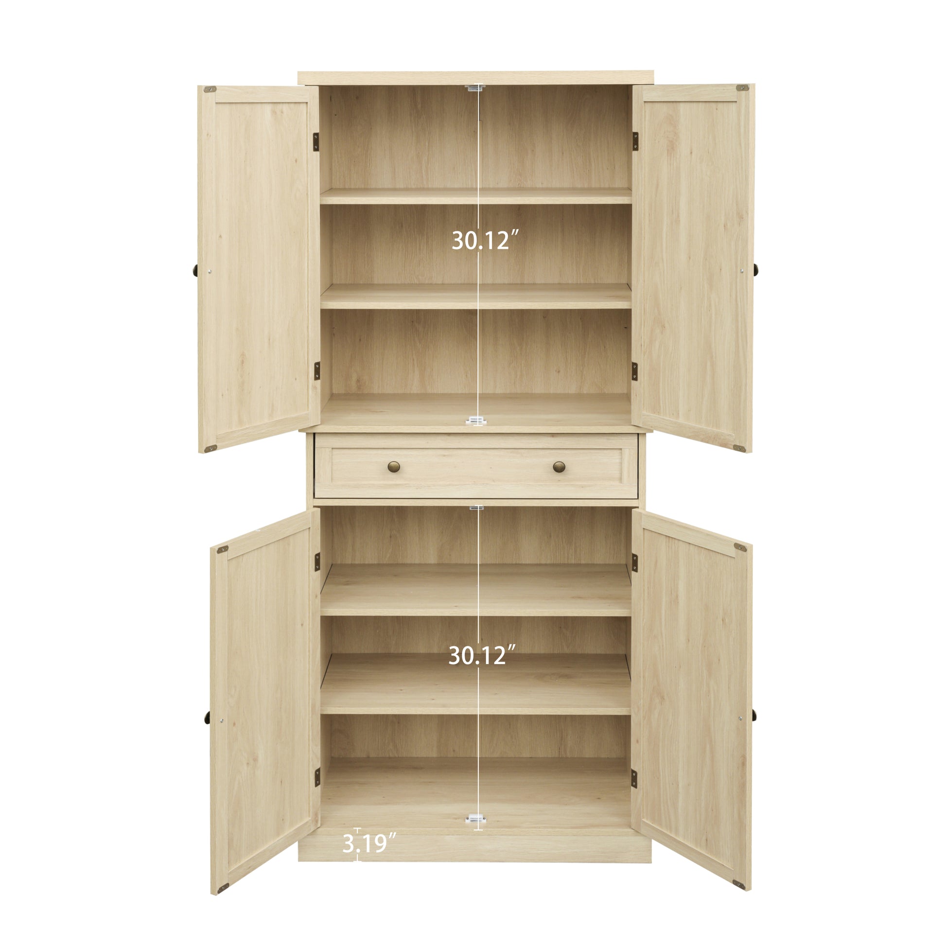 4 Door Cabinet With 1 Drawer, With 4 Adjustable Inner Shelves, Storage Cabinet Natural Particle Board