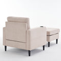 Beige Upholstered Armchair And Storage Ottoman Set Comfortable Single Sofa With Cup Holders And Tufted Detailing, Ideal For Living Room Or Bedroom Beige Metal