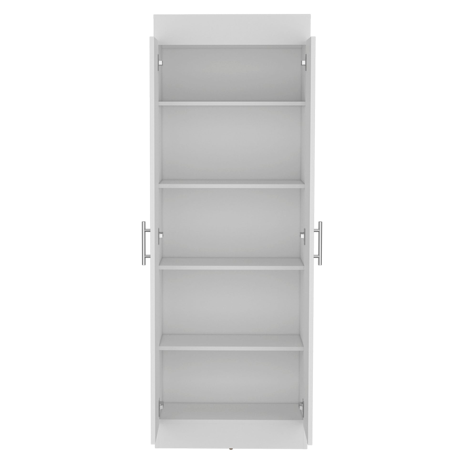 Pantry Cabinet 67" H, 5 Internal Shelves, Two Doors, White White Particle Board Pine