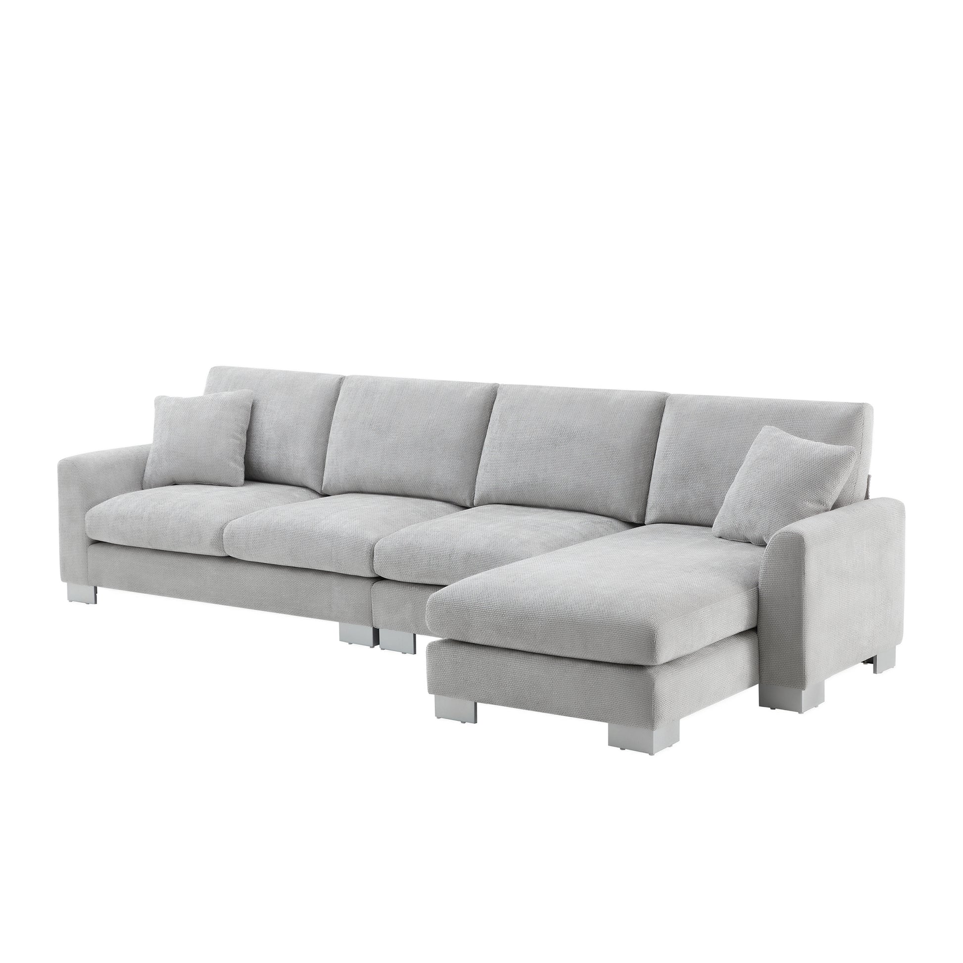 119*55" Modern Oversized Sectional Sofa,L Shaped Luxury Couch Set With 2 Free Pillows,5 Seat Chenille Indoor Furniture With Chaise For Living Room,Apartment,Office,2 Colors Light Gray Chenille 5 Seat