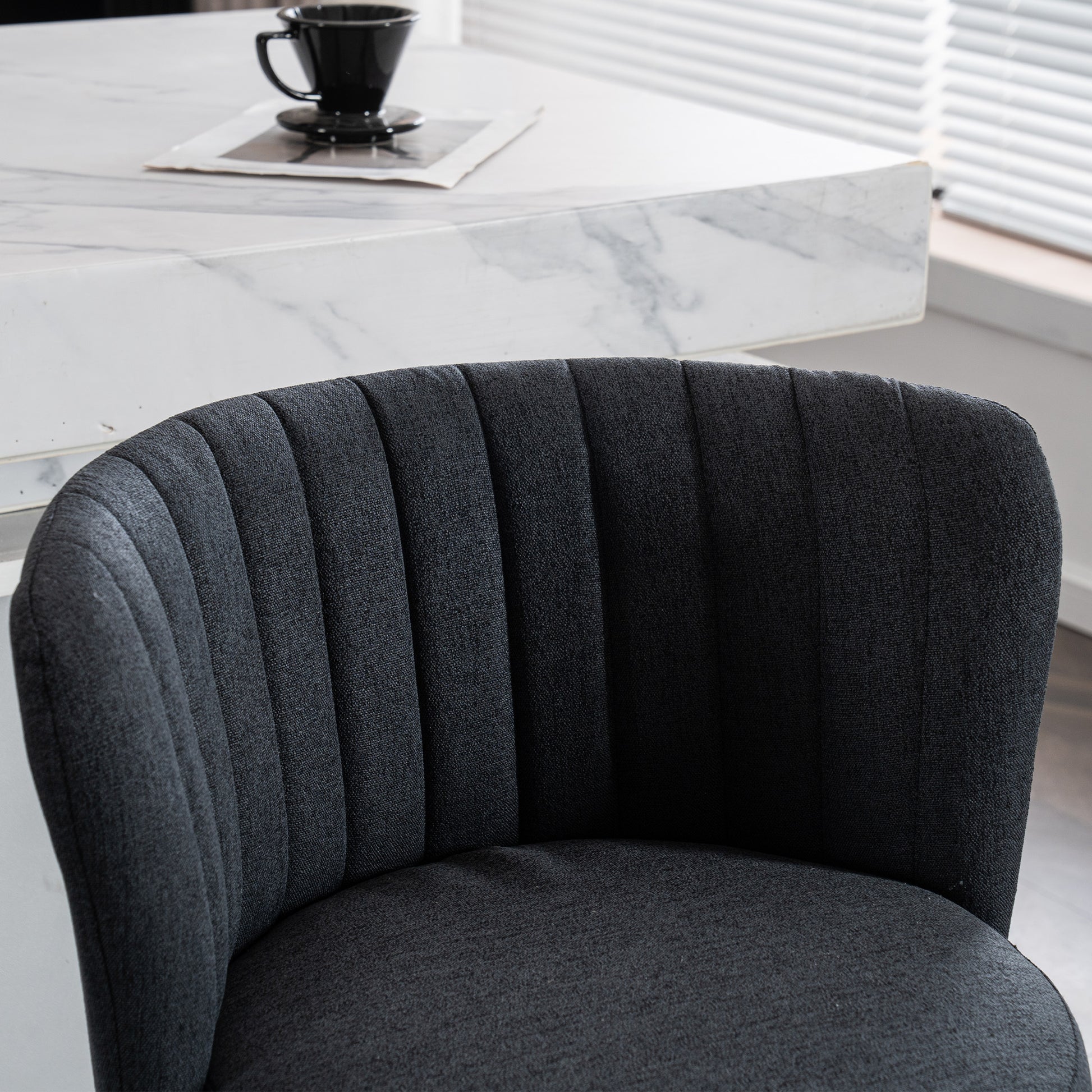 Set Of 2 Gray Swivel Bar Stools High Back, Adjustable, Upholstered With Elegant Metal Back Accents For Kitchen, Bar, Or Dining Room Dark Gray Metal