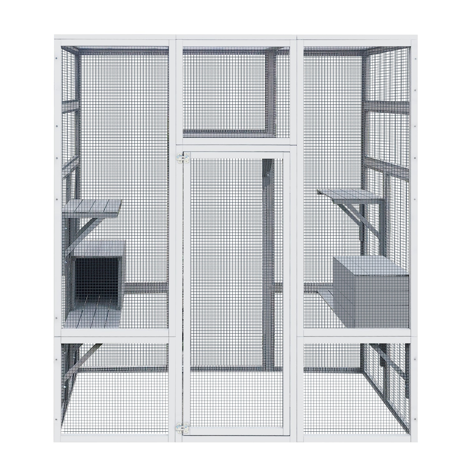 62.6" Wooden Cat House Large Catio, Solid Wood Cat Cage Shelter Enclosure Playpen With Anti Uv& Waterproof, 7 Platforms And 2 Resting Boxes Gray Wood