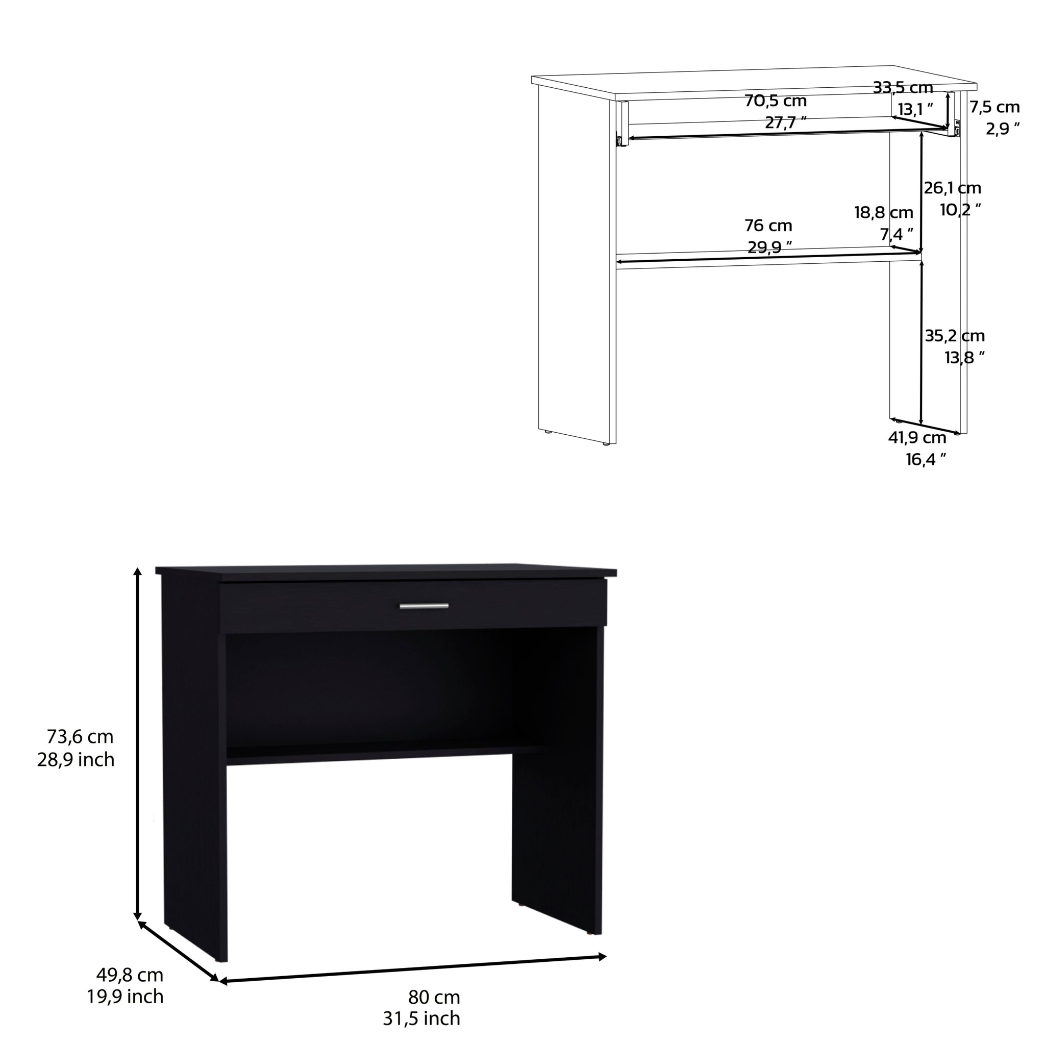 Montana Storage Desk, Spacious Stylish with Drawer and black-particle board-pine