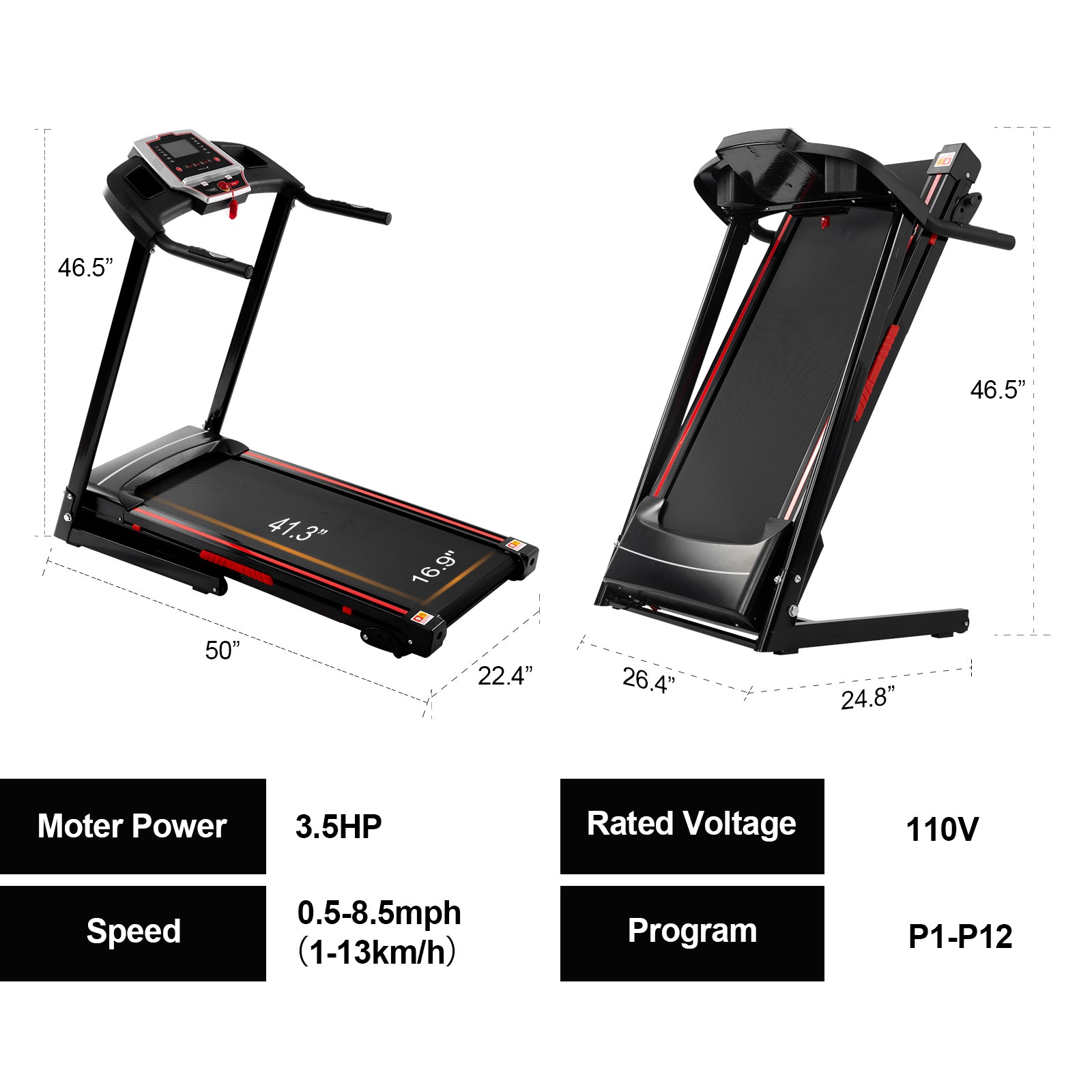 Folding Treadmills for Home 3.5hp Portable