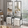 360 Swivel Jewelry Armoire & Makeup Mirror Cabinet With 2 Bottom Drawer, Rotates Freely, Spacious Storage Area, Hand Painted & Artisan White Finish White Modern Mdf