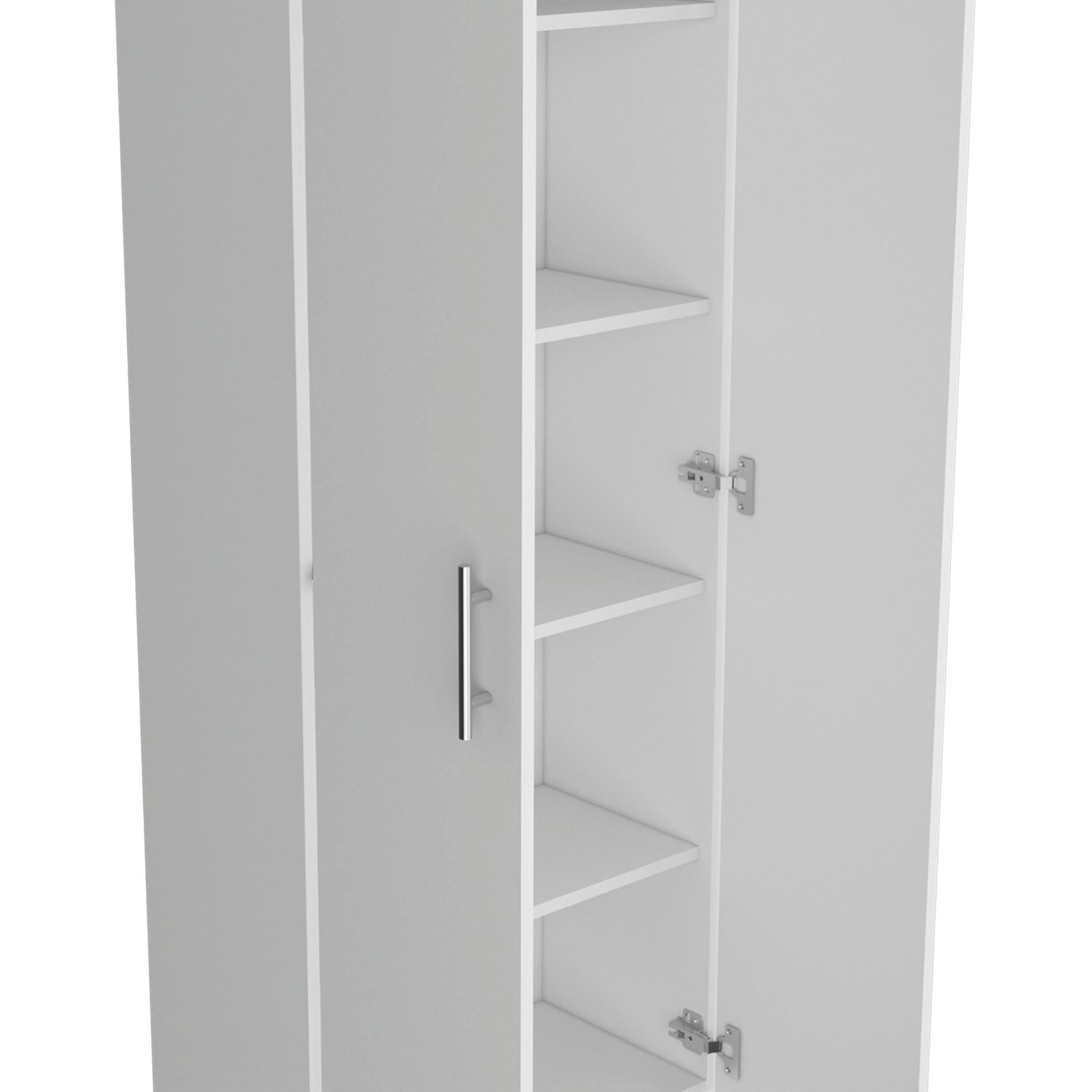 Pantry Cabinet 67" H, 5 Internal Shelves, Two Doors, White White Particle Board Pine