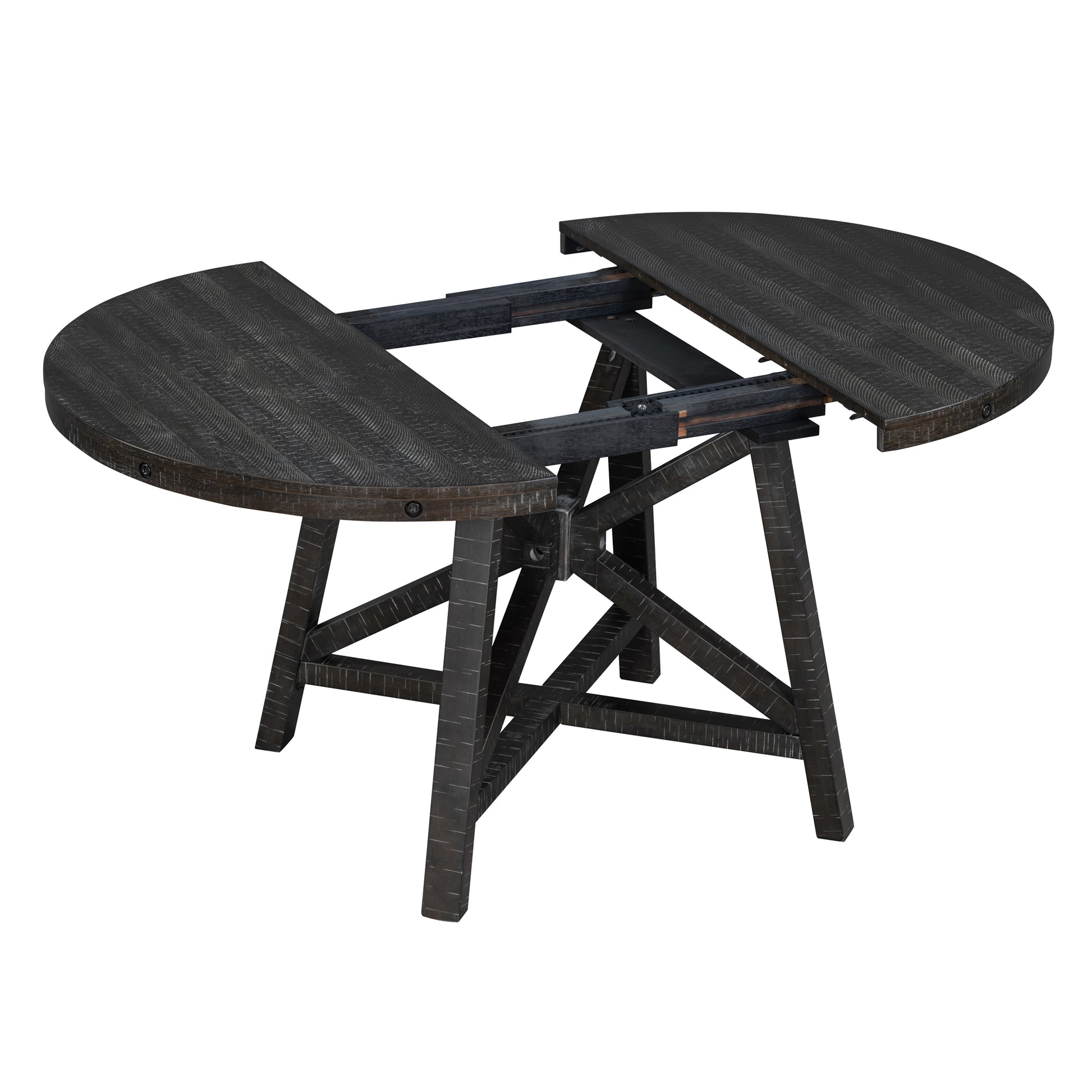 5 Piece Retro Functional Dining Set With Extendable Round Table With Removable Middle Leaf And 4 Upholstered Chairs For Dining Room And Living Room Black Black Solid Wood Mdf