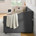 Twin Size Daybed With Drawers Upholstered Tufted Sofa Bed, With Button On Back And Copper Nail On Waved Shape Arms 81.5''X4''X30.5'' Dark Grey Linen