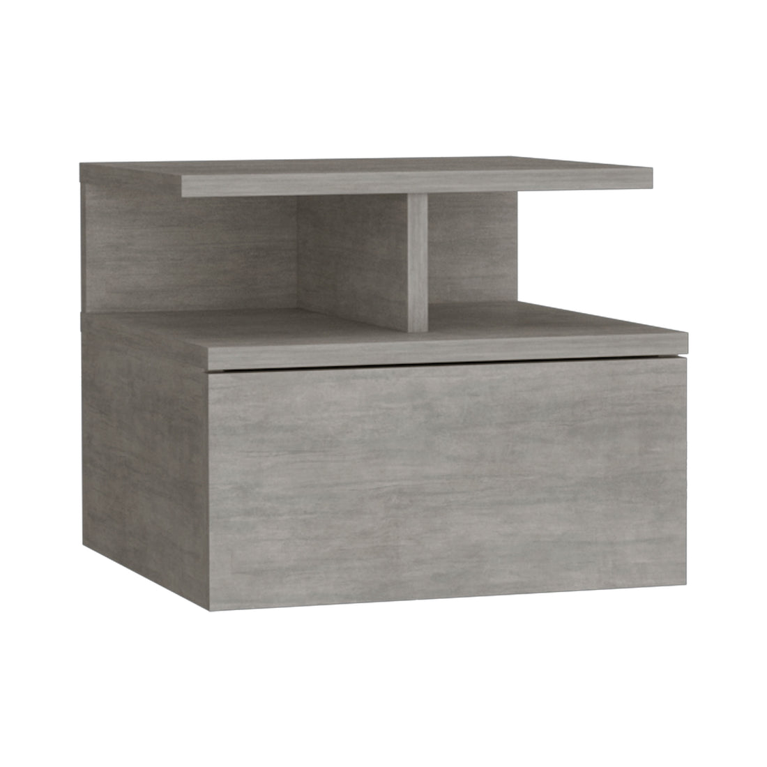 Floating Nightstand 12"H, Wall Mounted With Single Drawer And 2 Tier Shelf, Concrete Gray Gray Particle Board Pine