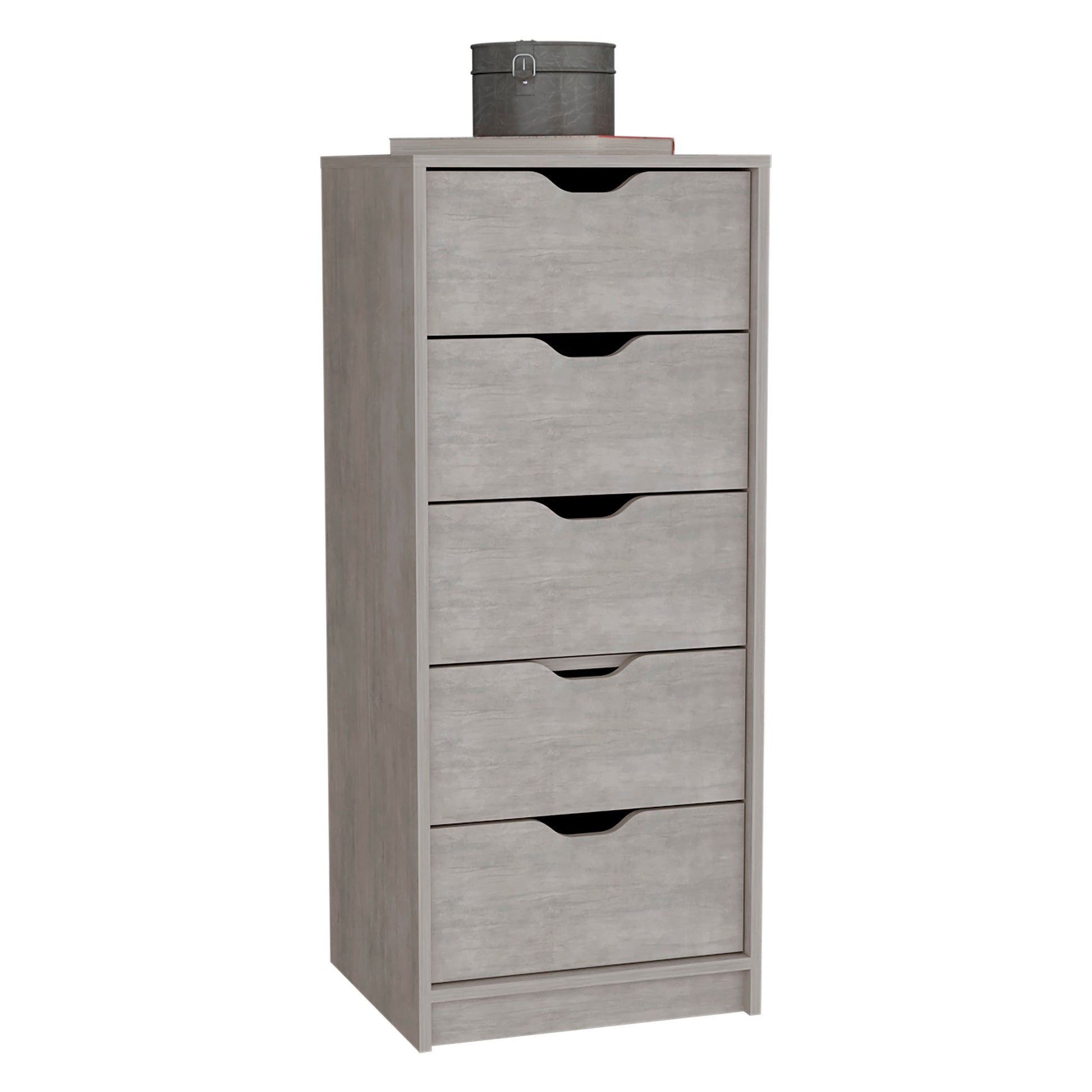 Dresser 42H" 5 Drawers Narrow Dresser, Slim Storage Chest Of Drawers, Bedroom, Concrete Gray Gray Particle Board Pine