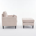Beige Upholstered Armchair And Storage Ottoman Set Comfortable Single Sofa With Cup Holders And Tufted Detailing, Ideal For Living Room Or Bedroom Beige Metal