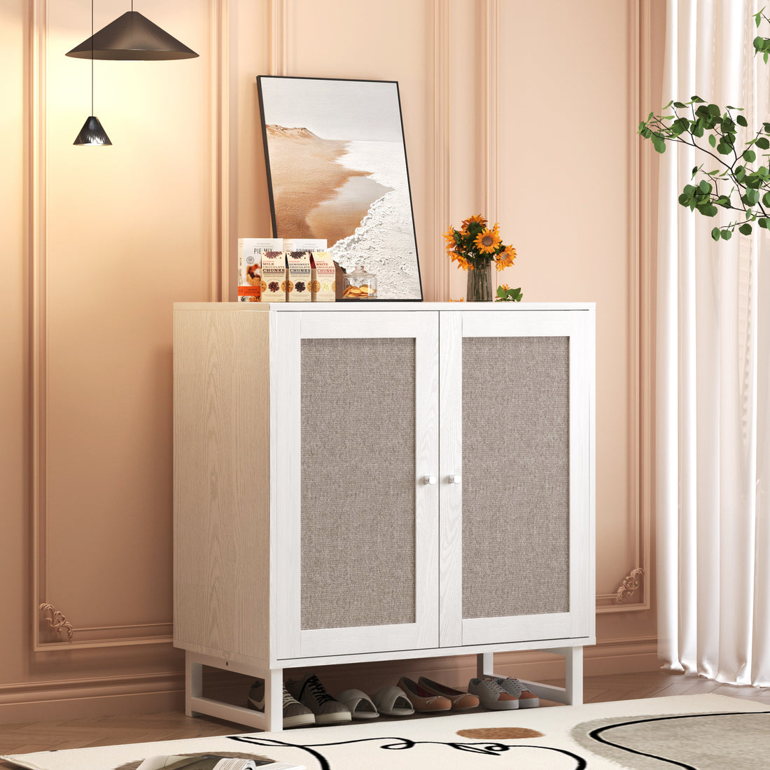 Storage Cabinet With Doors, Cabinet Sideboard Buffet Cabinet, Accent Cabinet For Living Room, Hallway, Dining Room, Entryway White Adjustable Shelves Particle Board