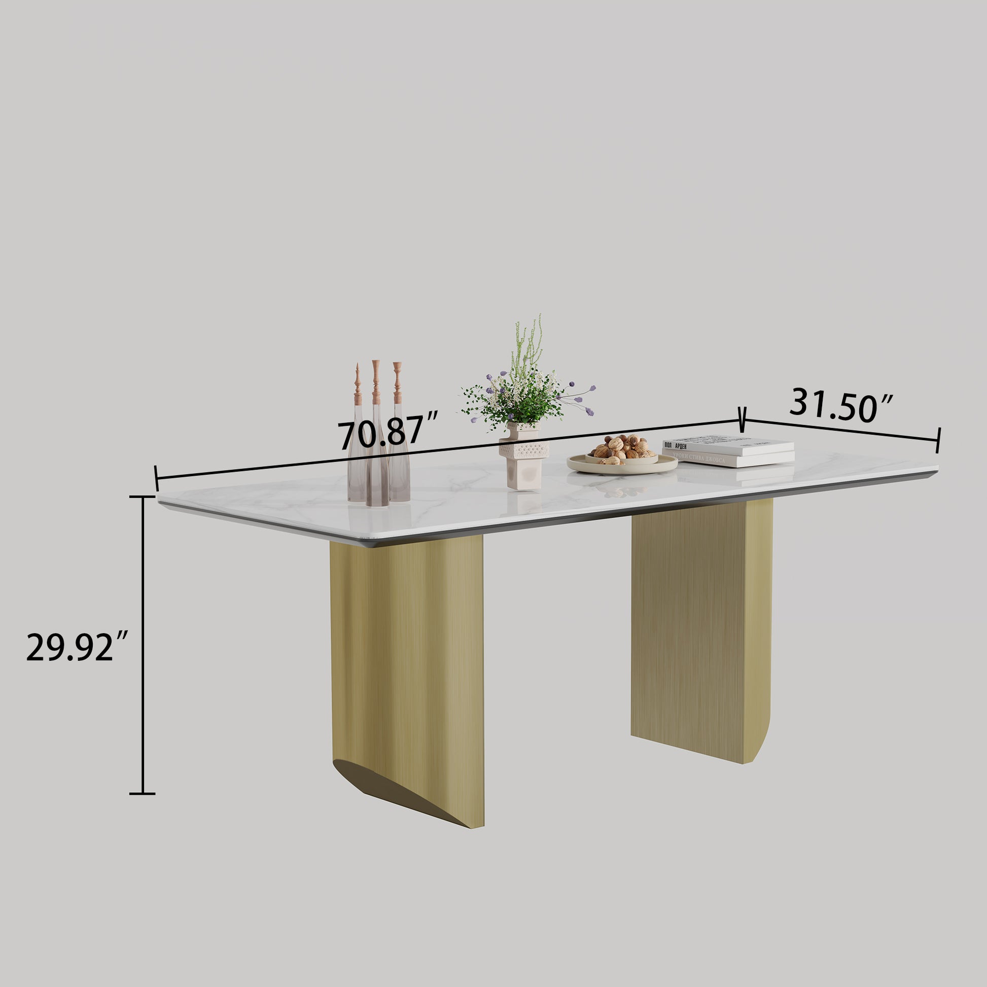 0.47" Thick Sintered Stone Composite Tempered Glass Top Dining Table With Stainless Steel Base Gold Sintered Stone