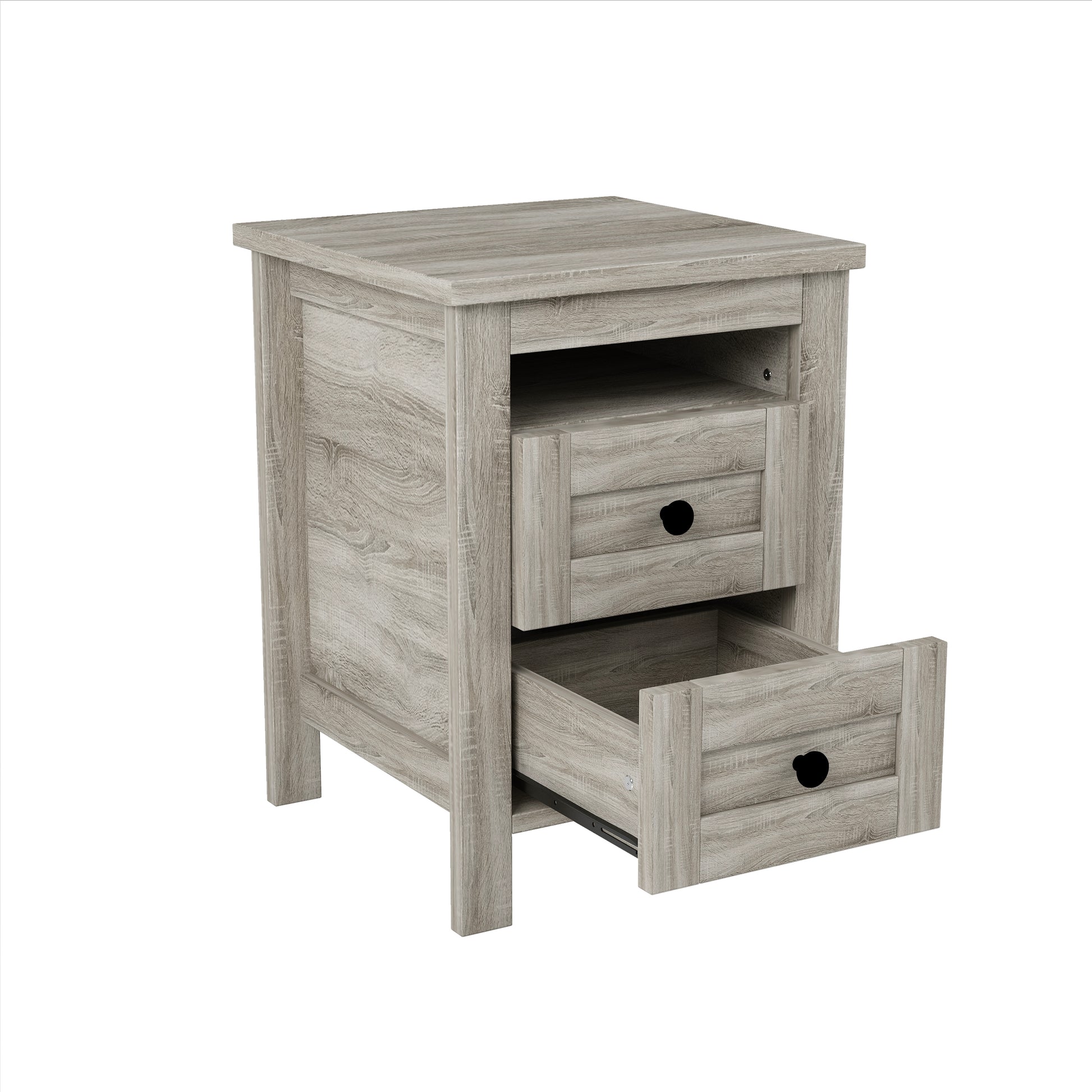 2 Drawer Farmhouse Wooden Nightstand With Well Proportioned Design And Sleek Lines, Wood Side Table With Storage Cabinet For Bedroom, Antique Gray Antique Gray Particle Board