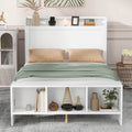 Full Size Platform Bed With Built In Shelves, Led Light And Usb Ports, White White Mdf Lvl