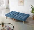 Corduroy Fabric, Wooden Legs Convertible Sofa Bed Color:Blue Blue Corduroy 3 Seat