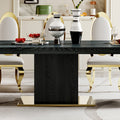 Mdf Top Dining Table With Gold Finish Corner, Mdf Pillar And Gold Finish Stainless Steel Base Black Mdf