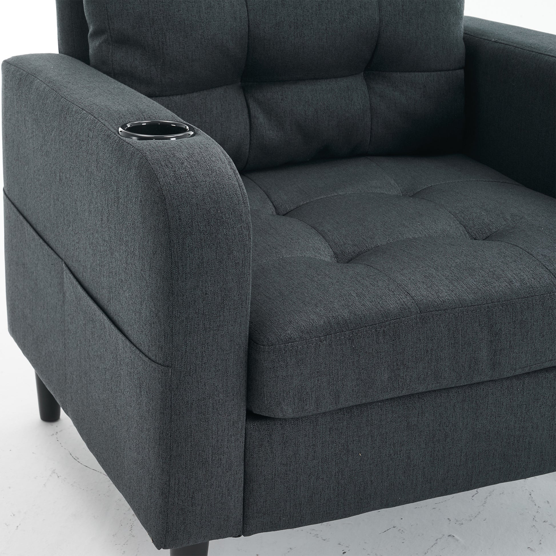 Dark Gray Upholstered Armchair And Storage Ottoman Set Comfortable Single Sofa With Cup Holders And Tufted Detailing, Ideal For Living Room Or Bedroom Dark Gray Foam Metal