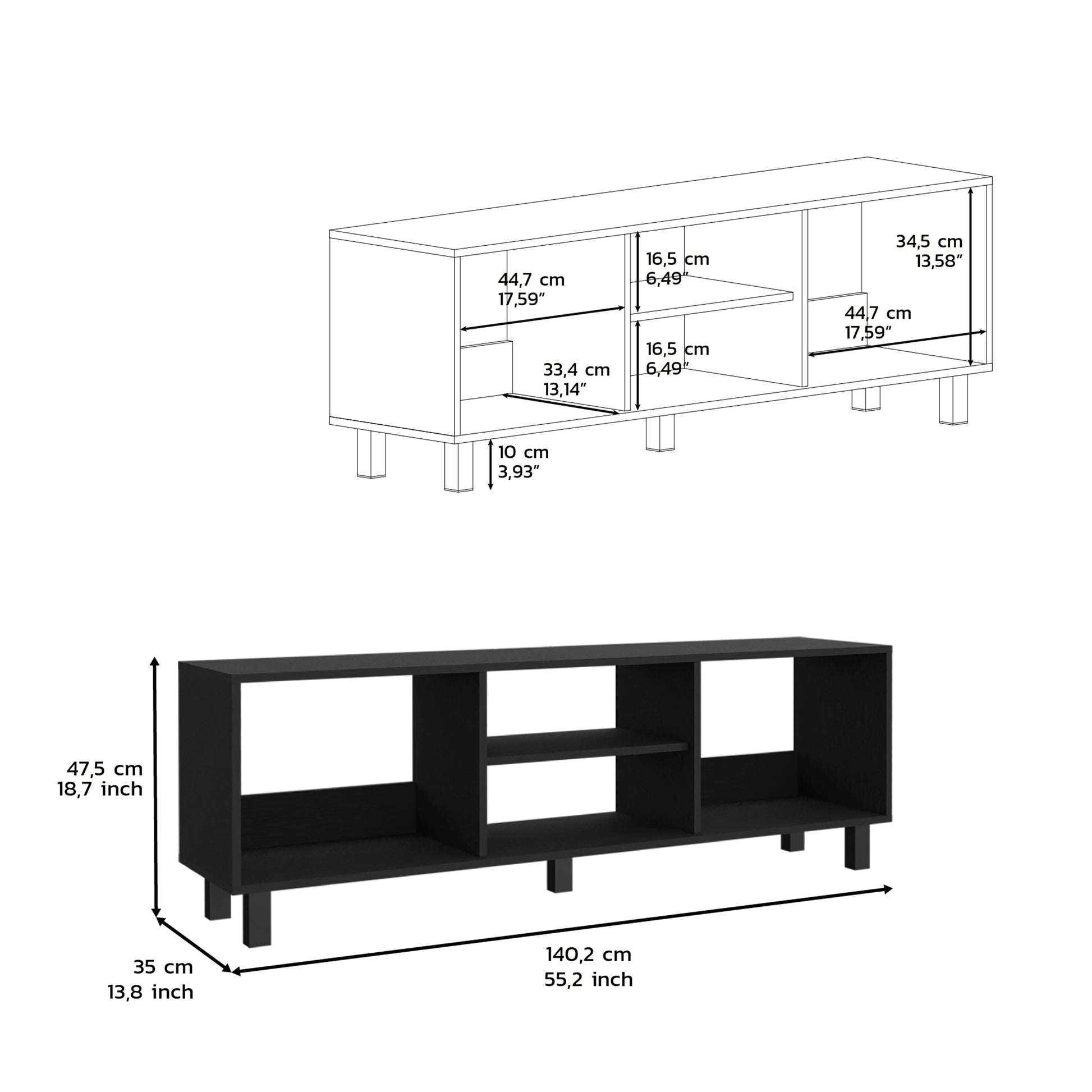 Carter 2 Piece Living Room Set, Streamlined With Tv Stand And Coffee Table, Black Black 50 59 Inches Particle Board Pine