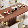 Mdf Top Dining Table With Gold Finish Corner, Mdf Pillar And Gold Finish Stainless Steel Base Walnut Brown Mdf