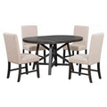 5 Piece Retro Functional Dining Set With Extendable Round Table With Removable Middle Leaf And 4 Upholstered Chairs For Dining Room And Living Room Black Black Solid Wood Mdf