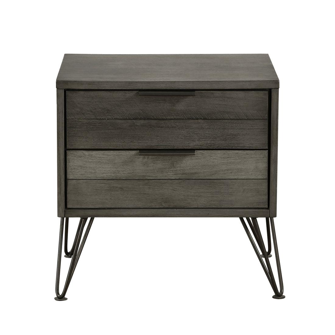 Contemporary Three Tone Gray Finish Nightstand Perched Atop Metal Legs Acacia Veneer Modern Bedroom Furniture Gray 2 Drawers Bedroom Contemporary Wood