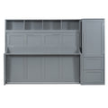 Queen Size Murphy Bed Wall Bed With Closet And Drawers,Gray Gray Mdf Lvl
