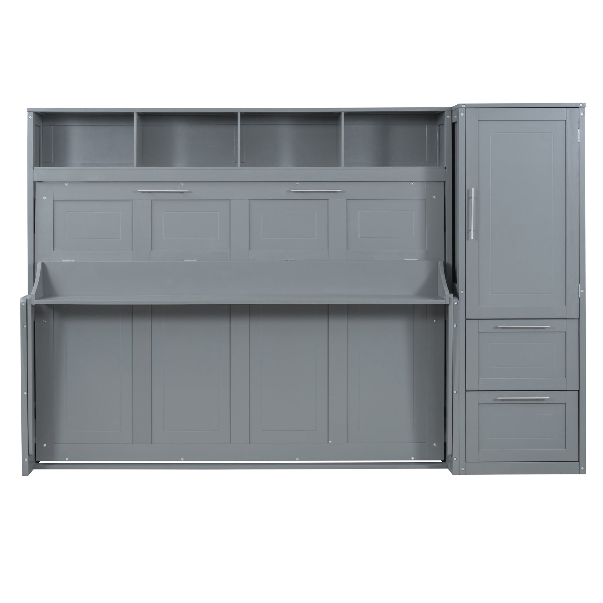 Queen Size Murphy Bed Wall Bed With Closet And Drawers,Gray Gray Mdf Lvl