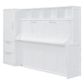 Full Size Murphy Bed Wall Bed With Closet And Drawers,White White Mdf Lvl
