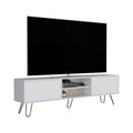 Waco Tv Rack, Hairpin Stand With Spacious Storage And Cable Management Holes, White White 50 59 Inches Particle Board Pine