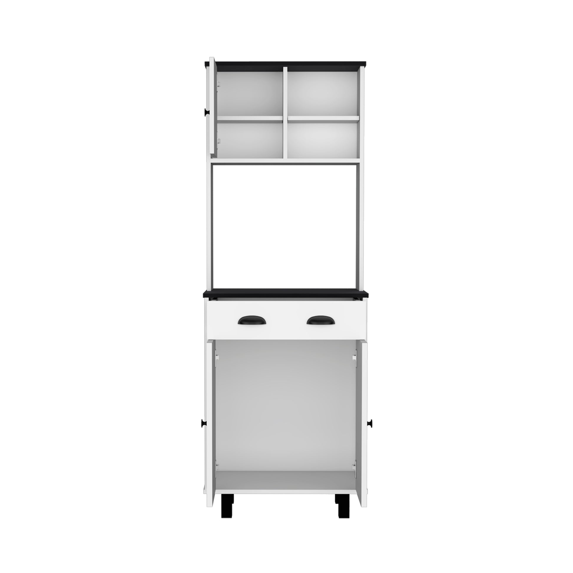 Waco 67" H Kitchen Pantry With Two Cabinets, Two Open Shelves, And One Drawer,White Black White Black Particle Board Pine