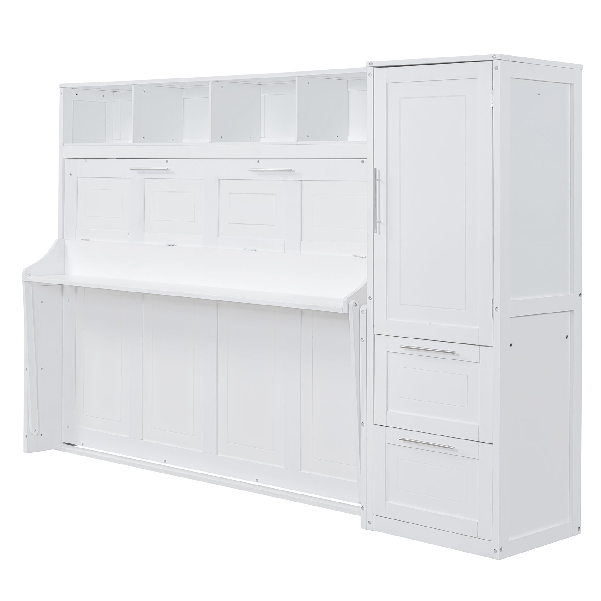 Queen Size Murphy Bed Wall Bed With Closet And Drawers,White Queen White Mdf Lvl