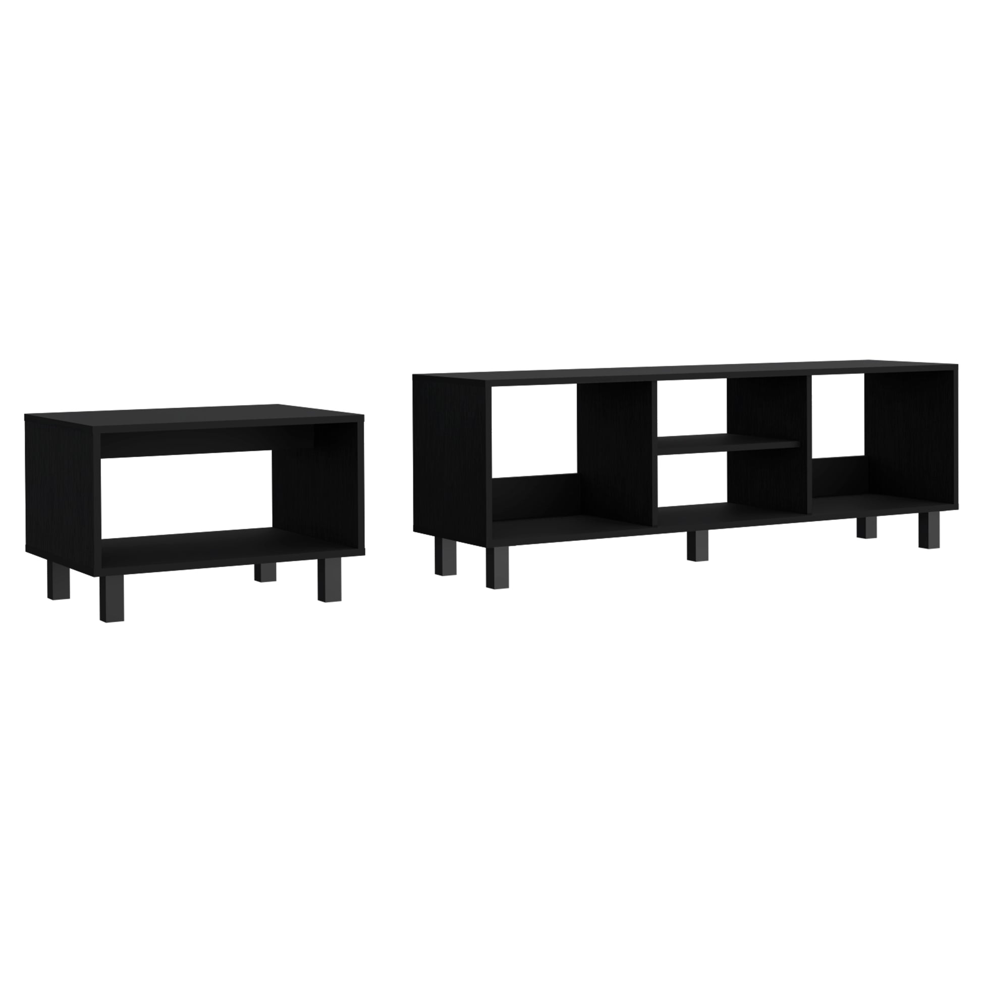 Carter 2 Piece Living Room Set, Streamlined With Tv Stand And Coffee Table, Black Black 50 59 Inches Particle Board Pine