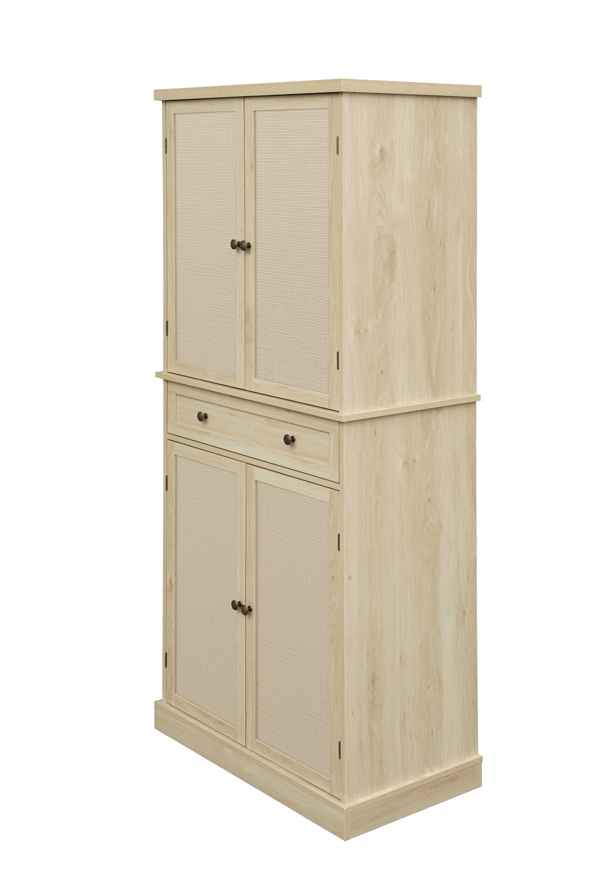 4 Door Cabinet With 1 Drawer, With 4 Adjustable Inner Shelves, Storage Cabinet Natural Particle Board