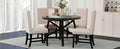 5 Piece Retro Functional Dining Set With Extendable Round Table With Removable Middle Leaf And 4 Upholstered Chairs For Dining Room And Living Room Black Black Solid Wood Mdf