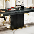 Mdf Top Dining Table With Gold Finish Corner, Mdf Pillar And Gold Finish Stainless Steel Base Black Mdf